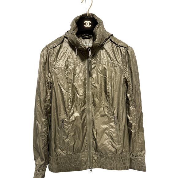Mackage Jacket Womens Small Olive Hooded Full Zip Windbreaker Leather Trim - Picture 1 of 11